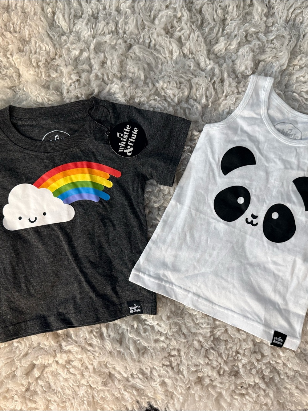 Whistle & Flute / Kids Kawaii Rainbow Cloud Tee & White & Black Panda Tank - Picture 5 of 5